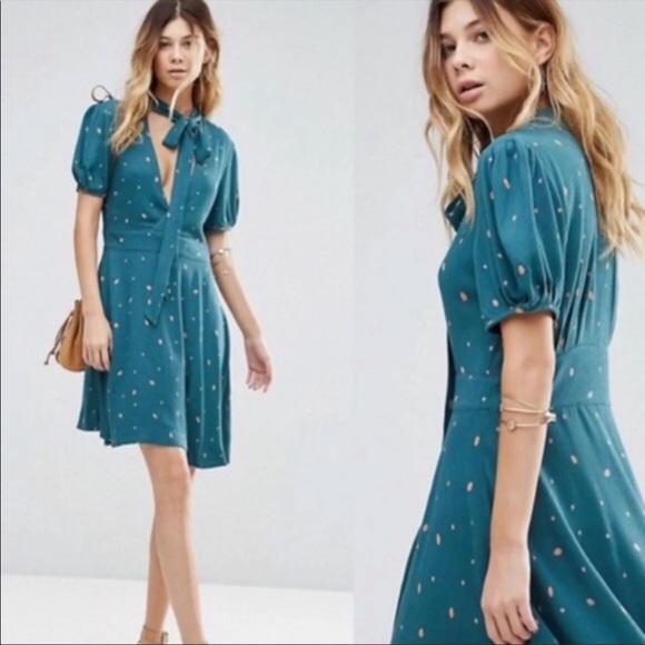Free People Dresses & Skirts - Free People Abbie Reversible Printed Green Mini Dress